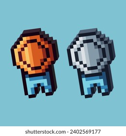 Isometric Pixel art 3d of Medal achievement icon for items asset. Medal win icon on pixelated style.8bits perfect for game asset or design asset element for your game design asset.