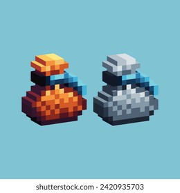Isometric Pixel art 3d of money pouch mining item icon for items asset. Coin bags dugeon icon on pixelated style.8bits perfect for game asset or design asset element for your game design asset.