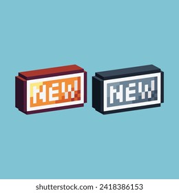 
Isometric Pixel art 3d of new button icon for items asset. new button icon on pixelated style.8bits perfect for game asset or design asset element for your game design asset.