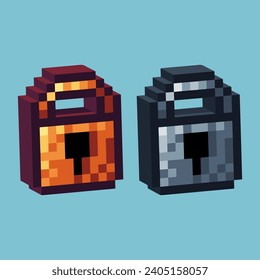 Isometric Pixel art 3d of padlock icon for items asset. padlock icon on pixelated style.8bits perfect for game asset or design asset element for your game design asset.