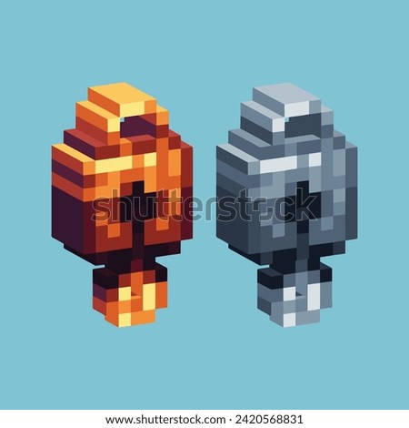 Isometric Pixel art 3d of padlock and key icon for items asset. Key and padlock icon on pixelated style.8bits perfect for game asset or design asset element for your game design asset.