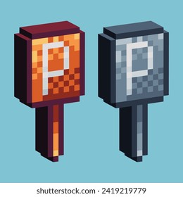 
Isometric Pixel art 3d of parking sign icon for items asset. Park sign icon on pixelated style.8bits perfect for game asset or design asset element for your game design asset.
