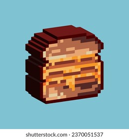 Isometric Pixel art 3d of patty hamburger for items asset. Hamburger food on pixelated style.8bits perfect for game asset or design asset element for your game design asset.