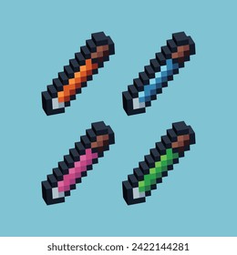 Isometric Pixel art 3d of pencil icon for items asset. Isolated Study pencil icon on pixel bits style.8-bits perfect for game asset,design asset element,app,website, Vector illustration.