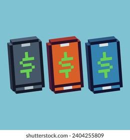 Isometric Pixel art 3d of phone money icon for items asset. phone money icon on pixelated style.8bits perfect for game asset or design asset element for your game design asset.