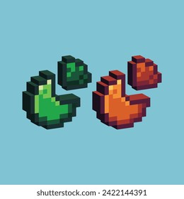 Isometric Pixel art 3d of pie chart icon for items asset. Isolated Chart pie icon on pixel 80s style.8-bits perfect for game asset,design asset element,app,website, Vector illustration.