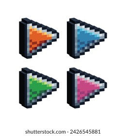 Isometric Pixel art 3d of play button icon for items asset.play button icon on pixel bits style.8-bits perfect for game asset,design asset element,app,website, Vector illustration.