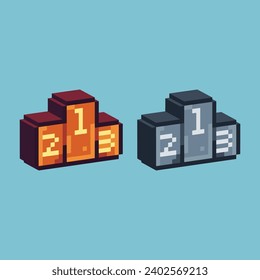 Isometric Pixel art 3d of Podium winner icon for items asset.  Gold,and silver Podium icon on pixelated style.8bits perfect for game asset or design asset element for your game design asset.
