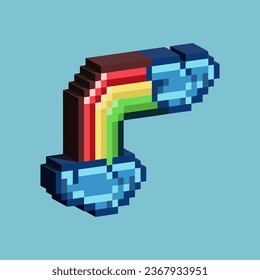 Isometric Pixel art 3d del arco iris para los bienes. Arcoiris con nube en estilo pixelado.8 bits perfectos para activos de juego o elementos de activos de diseño para su activo de diseño de juegos.