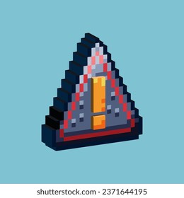 Isometric Pixel art 3d of restricted sign for items asset. Triangle electric sign on pixelated style.8bits perfect for game asset or design asset element for your game design asset.