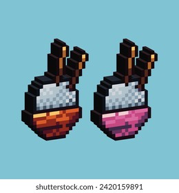 Isometric Pixel art 3d of rice bowl icon for items asset. Rice bowl icon on pixelated style.8bits perfect for game asset or design asset element for your game design asset.