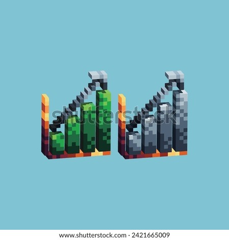 Isometric Pixel art 3d of up rising graph money icon for items asset. Finance graph icon on pixelated style.8bits perfect for game asset or design asset element for your game design asset.