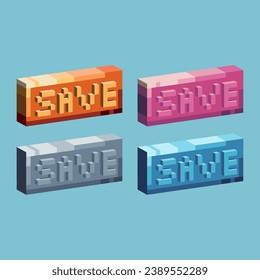 Isometric Pixel art 3d of save button for items asset. Save on pixelated style.8bits perfect for game asset or design asset element for your game design asset.