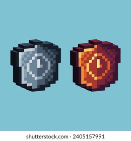 Isometrische Pixel Art 3d der Schilddauer Symbol für Artikel Objekt. Schildzeitsymbol in pixeliertem Stil.8bits perfekt für das Spielobjekt oder das Design von Objekt-Elementen für das Spieldesign.
