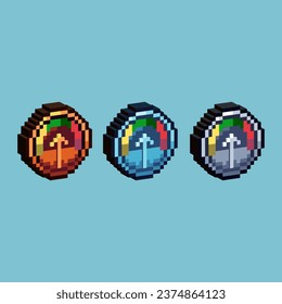 Isometric Pixel art 3d of Speedometer for items asset. Gold speedometer on pixelated style.8bits perfect for game asset or design asset element for your game design asset.