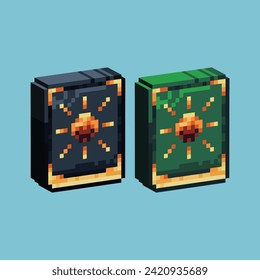 Isometrische Pixelart 3d des Zauberbuchsymbol für Artikel. Magisches Buch mit Sonnenzauber-Symbol auf pixeliertem Stil.8bits perfekt für Spiel-Objekt oder Design-Objekt-Element für Ihr Spiel Design-Objekt.