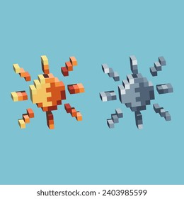 Isometric Pixel art 3d of sun icon for items asset.Sun icon on pixelated style.8bits perfect for game asset or design asset element for your game design asset.