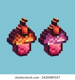 Isometric Pixel art 3d of sweet cake icon for items asset.Pancake icon on pixelated style.8bits perfect for game asset or design asset element for your game design asset.