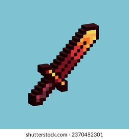 Isometrische Pixel Art 3d Schwert für Artikel Objekt. Schwert-Waffen auf pixeliertem Stil.8bits perfekt für Spiel-Objekt oder Design-Objekt-Element für Ihr Spiel Design-Objekt.