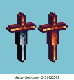 Isometrische Pixelart 3d von Schwert-Symbol für Artikel Objekt. Swordicon auf pixeliertem Stil.8bits perfekt für Spiel-Objekt oder Design-Objekt für Ihr Spiel Design-Objekt.