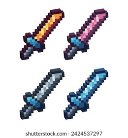 Isometric Pixel art 3d of sword fighting icon for items asset.Fight icon on pixel bits style.8-bits perfect for game asset,design asset element,app,website, Vector illustration.