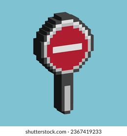 Isometric Pixel art 3d of traffic sign for items asset. Prohibition traffic street sign pixelated style.8bits perfect for game asset or design asset element for your game design asset.