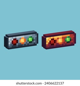 Isometric Pixel art 3d of traffic light icon for items asset. traffic light icon on pixelated style.8bits perfect for game asset or design asset element for your game design asset.