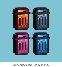 Isometric Pixel art 3d of trash can icon for items asset. Isolated Recycle bin icon on pixel bits style.8-bits perfect for game asset,design asset element,app,website, Vector illustration.