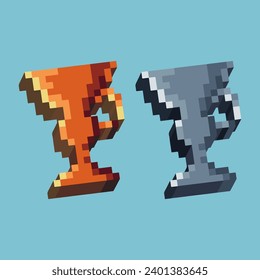 Isometric Pixel art 3d of trophy icon for items asset.Trophy icon on pixelated style.8bits perfect for game asset or design asset element for your game design asset.