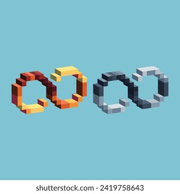 Isometric Pixel art 3d of unlimited sign icon for items asset. Unlimited icon on pixelated style.8bits perfect for game asset or design asset element for your game design asset.
