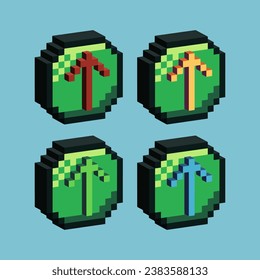 Isometric Pixel art 3d del icono de envío de artículos. botón Cargar en estilo pixelado.8bits perfecto para activos de juego o elementos de activos de diseño para su activo de diseño de juego.