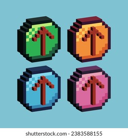 Isometric Pixel art 3d of upload icon for items asset. Upload button on pixelated style.8bits perfect for game asset or design asset element for your game design asset.