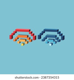 Isometric Pixel art 3d del icono de red wifi para elementos asset.network internet icon en estilo pixelado.8bits perfectos para activos de juego o elementos de activos de diseño para su activo de diseño de juegos.