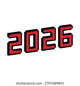 arte de píxeles isométricos 8 bit 2026 año Nuevo año icono de Vector logo juego de computadora