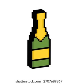 Icono de Vector de botella de champán de 8 bits de arte de píxeles isométricos logo juego de computadora