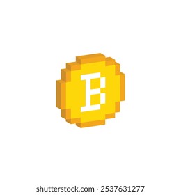 isométrica pixel art Bitcoin vetor ícone dourado moeda pixel element para jogo de 8 bits