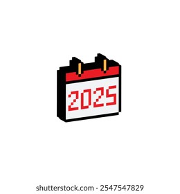 isometric Pixel art calendar 2025 year icon vector 8 bit company logo template