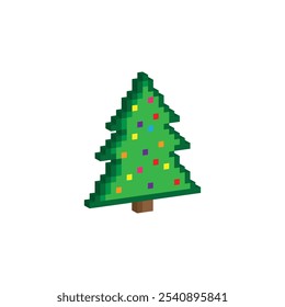 isometric pixel art christmas tree vector icon pixel element for 8 bit game