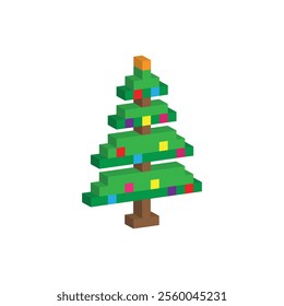 isometric pixel art christmas tree vector icon pixel element for 8 bit game