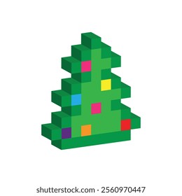 isometric pixel art christmas tree vector icon pixel element for 8 bit game