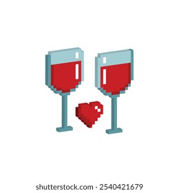 isometric pixel art glass of red wine vector game 8 bit icon vector game logo