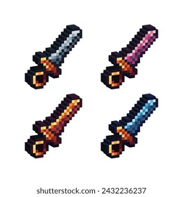 Icono de arte de píxel isométrico establece la colección de 3d extrude espada combate caballero, 8 bits perfecto para el activo del juego, elemento de activo de diseño, aplicación, sitio web, ilustración vectorial.