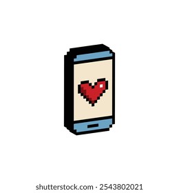 isométrica pixel art smartphone e amor mensagem vetor ícone pixel elemento para 8 bits jogo