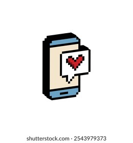 isometric pixel art  smartphone and love message vector  icon pixel element for 8 bit game