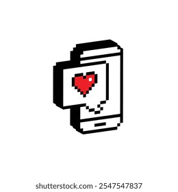 isometric isometric pixel art smartphone and love message vector icon pixel element for 8 bit game