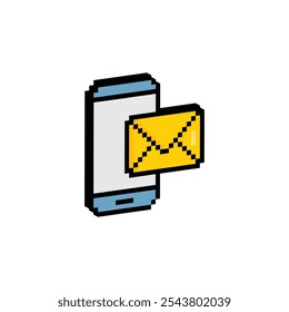 isometric pixel art smartphone and message vector icon pixel element for 8 bit game