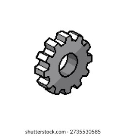 Isometric pixel art sprite of a large metallic steel gear