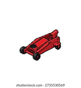 Isometric pixel art sprite of a red hydraulic floor jack