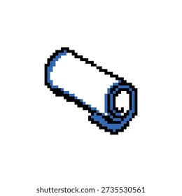 Isometric pixel art sprite of a rolled architectural blueprint