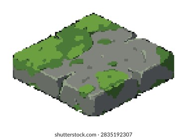 Isometric pixel art of stone pavement tile with moss patches